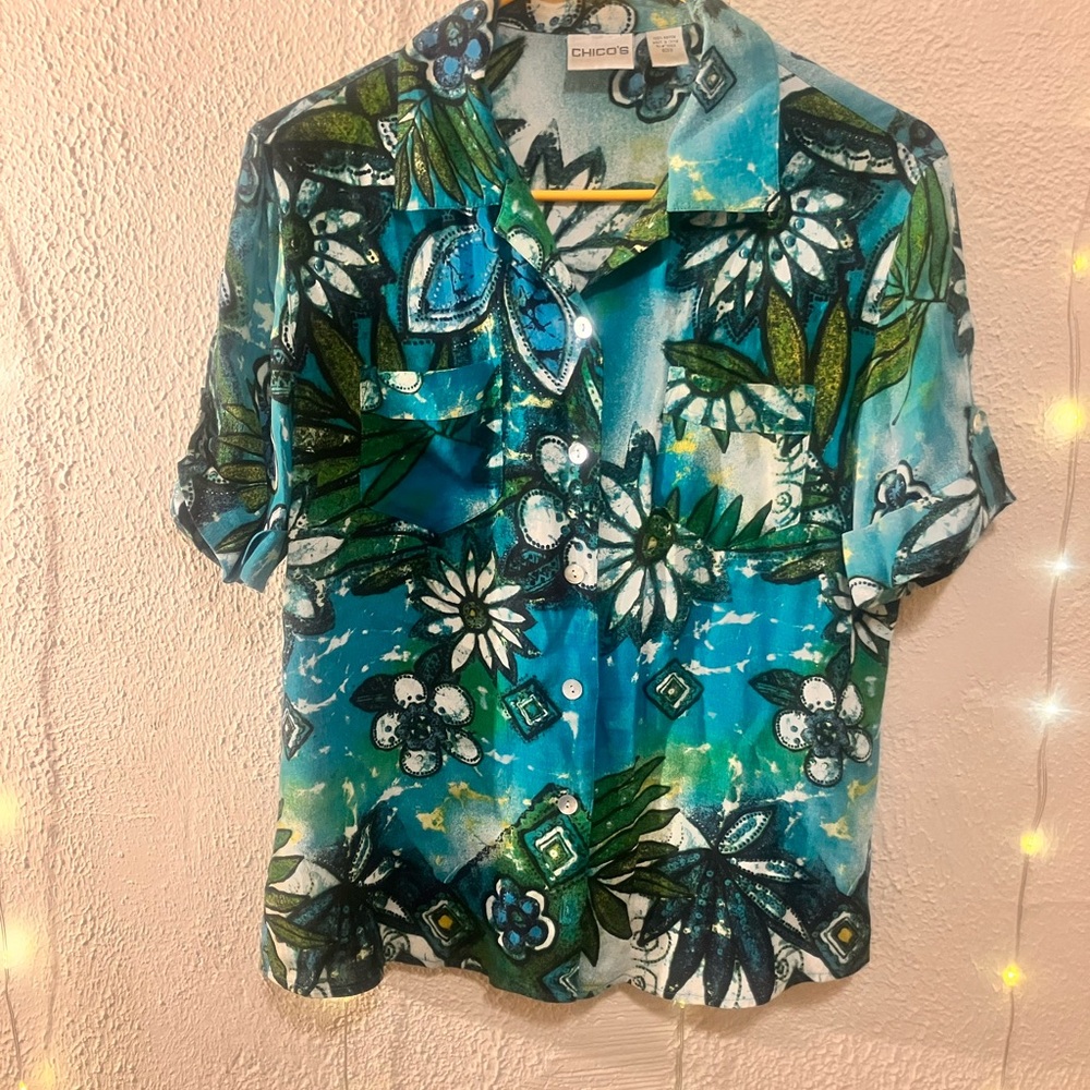 Chico's Blue Floral Shirt
